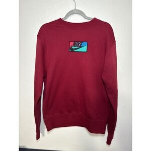 Nike Crewneck Sweatshirt Burgundy Embroidered Multicolored Logo Patch Size S